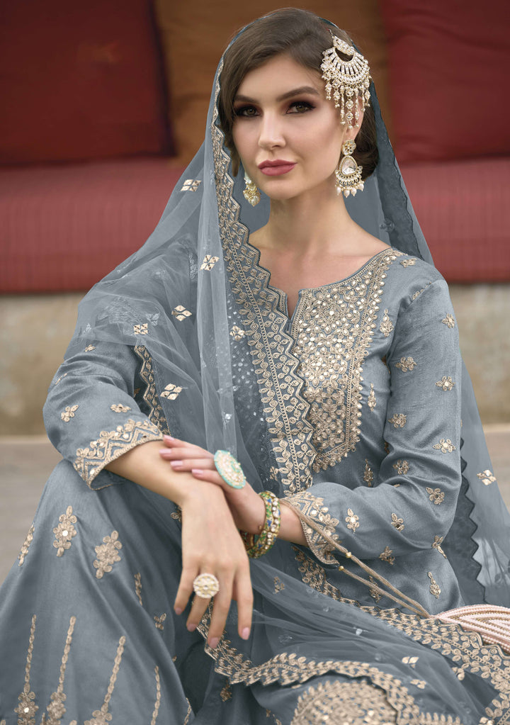 Readymade Designer Palazzo Type Salwar Kameez in Elegant Grey