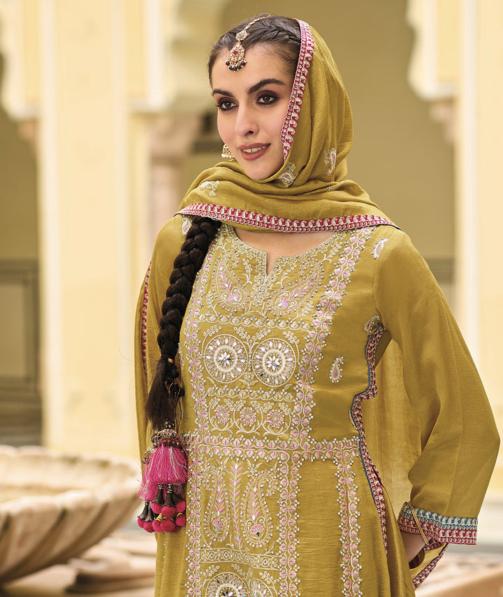 Readymade Radiant in Dark Yellow Designer Salwar Kameez