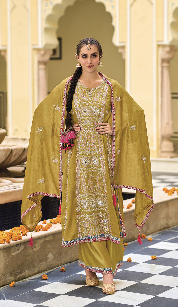 Readymade Radiant in Dark Yellow Designer Salwar Kameez