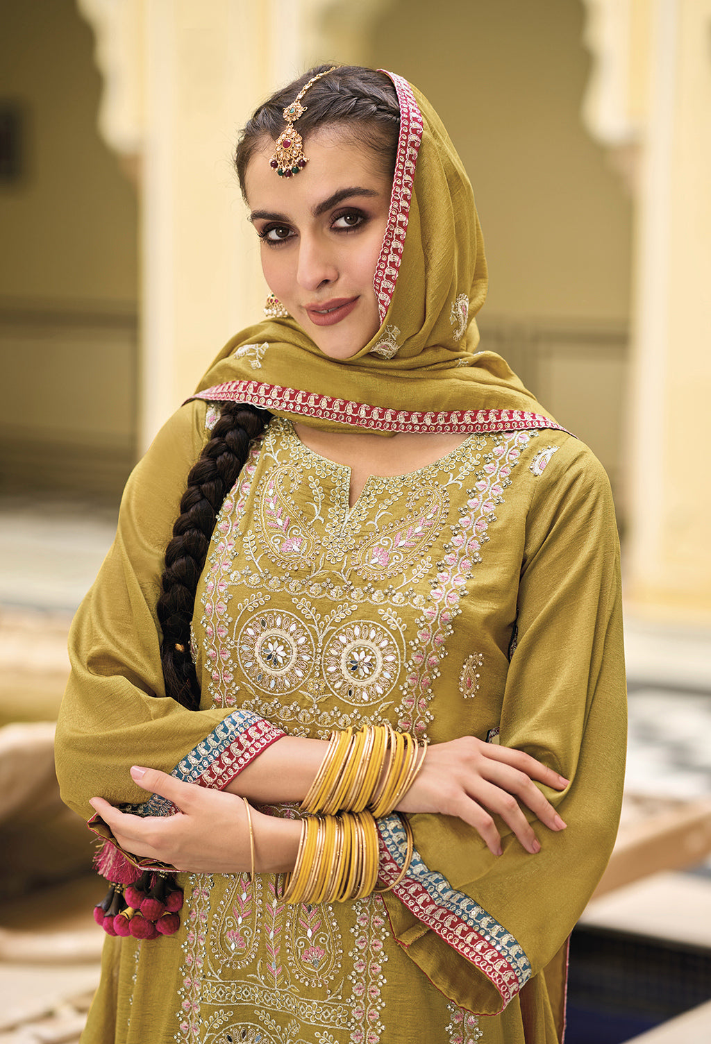 Readymade Radiant in Dark Yellow Designer Salwar Kameez