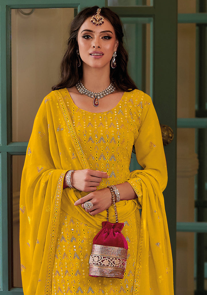 Readymade Sunny Yellow Georgette Salwar Kameez