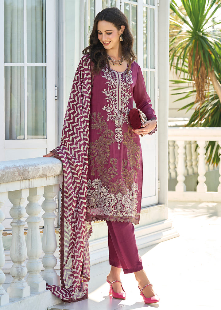 Readymade Exquisite Wine Designer Salwar Kameez