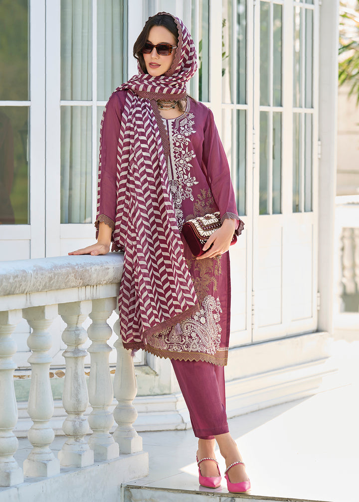 Readymade Exquisite Wine Designer Salwar Kameez