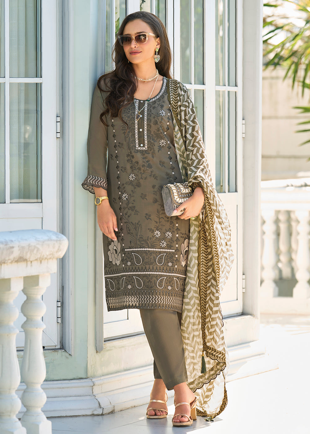 Readymade Elegant Mehndi Green Designer Salwar Kameez