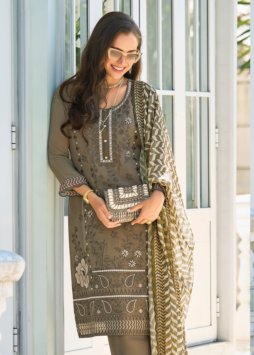 Readymade Elegant Mehndi Green Designer Salwar Kameez