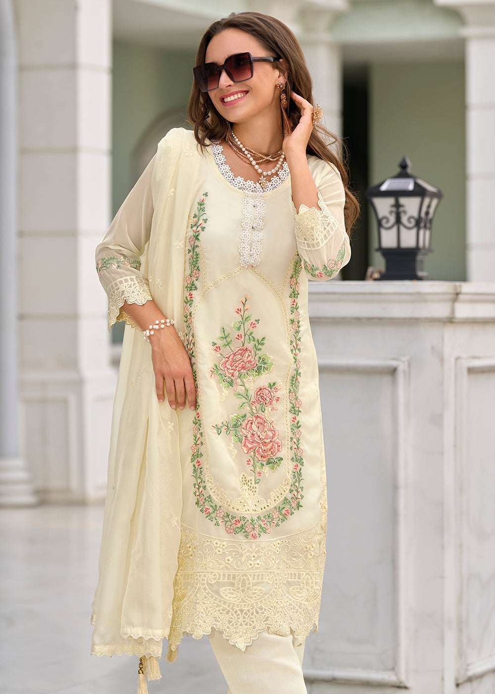 Readymade Exquisite Off-White Salwar Kameez