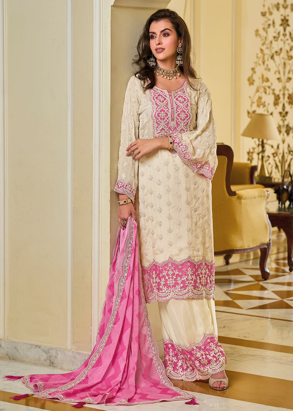 Readymade Elegant White Salwar Kameez