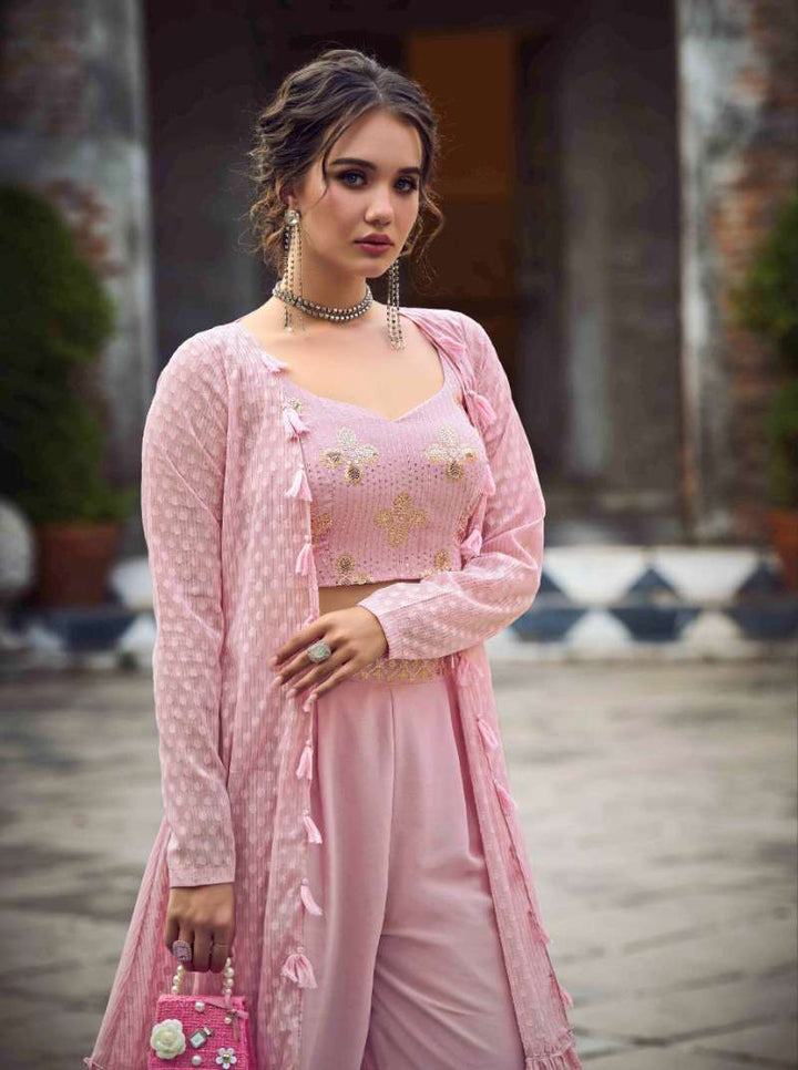 Dusty Pink Embroidered Stitched Koti Style Co-ords Palazzo