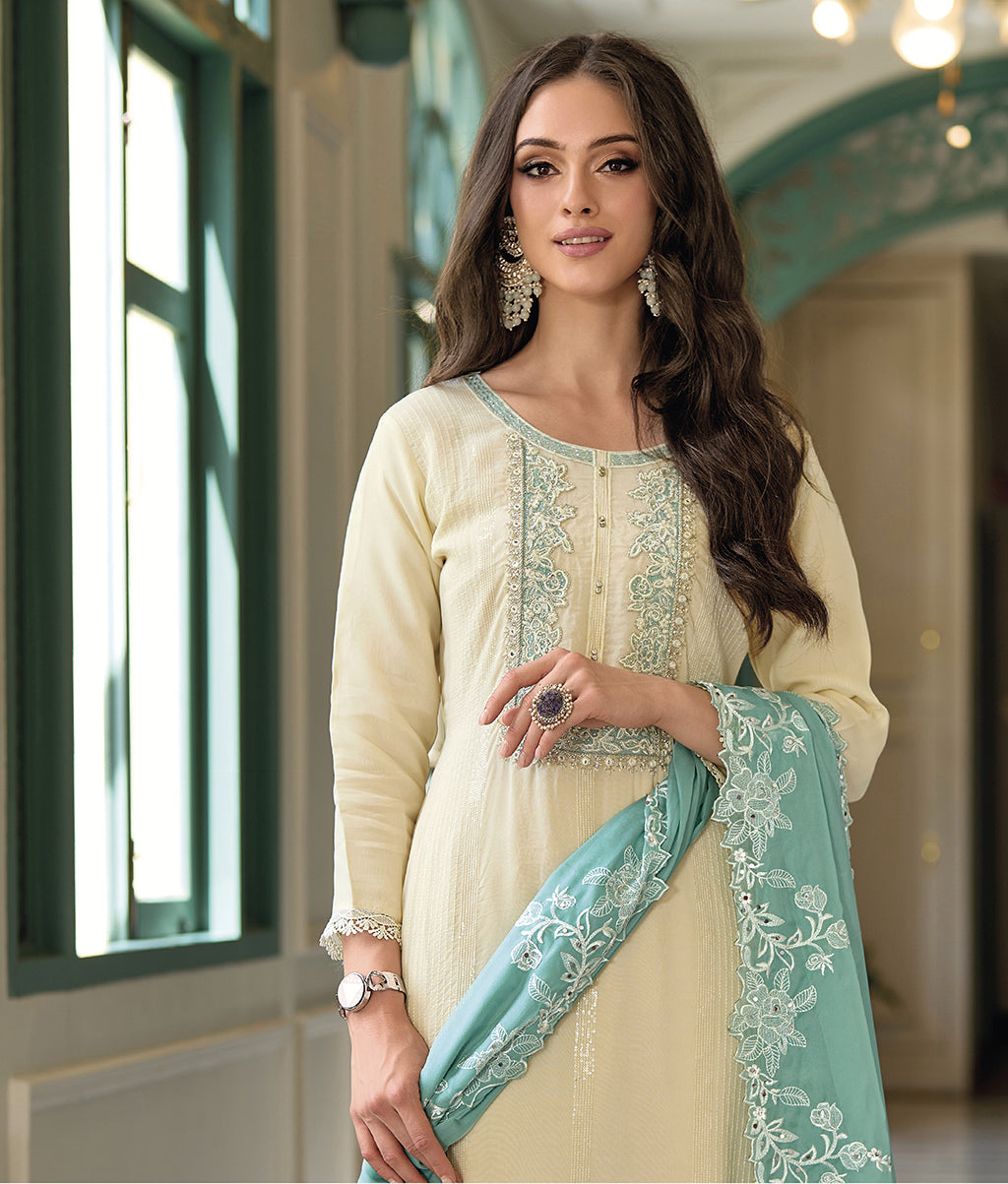 Readymade Light Yellow Designer Salwar Kameez