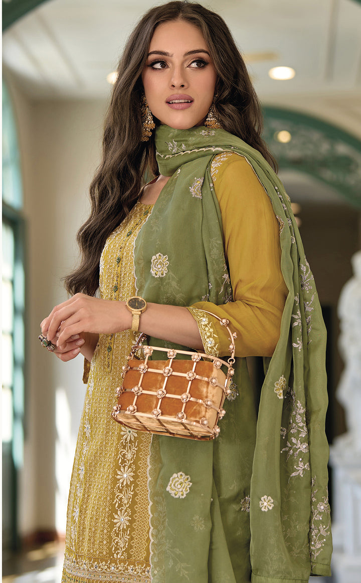 Readymade Golden Elegance in Yellow Shop Designer Salwar Kameez