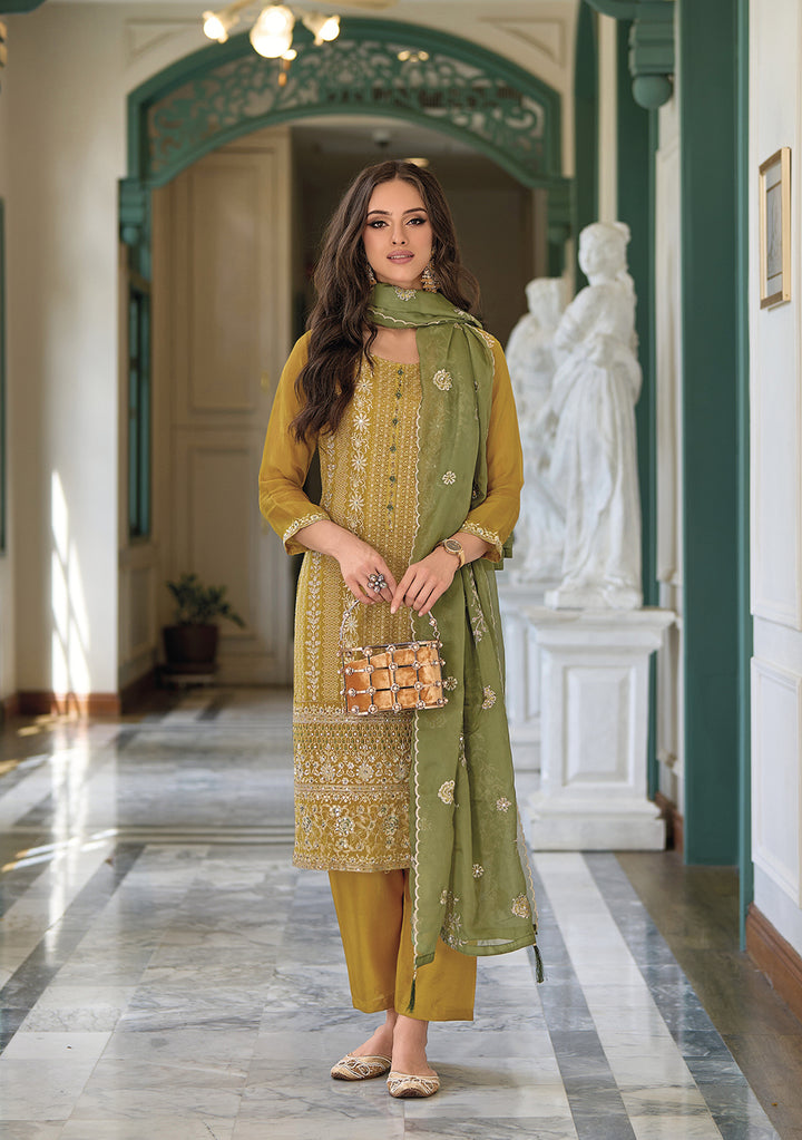 Readymade Golden Elegance in Yellow Shop Designer Salwar Kameez