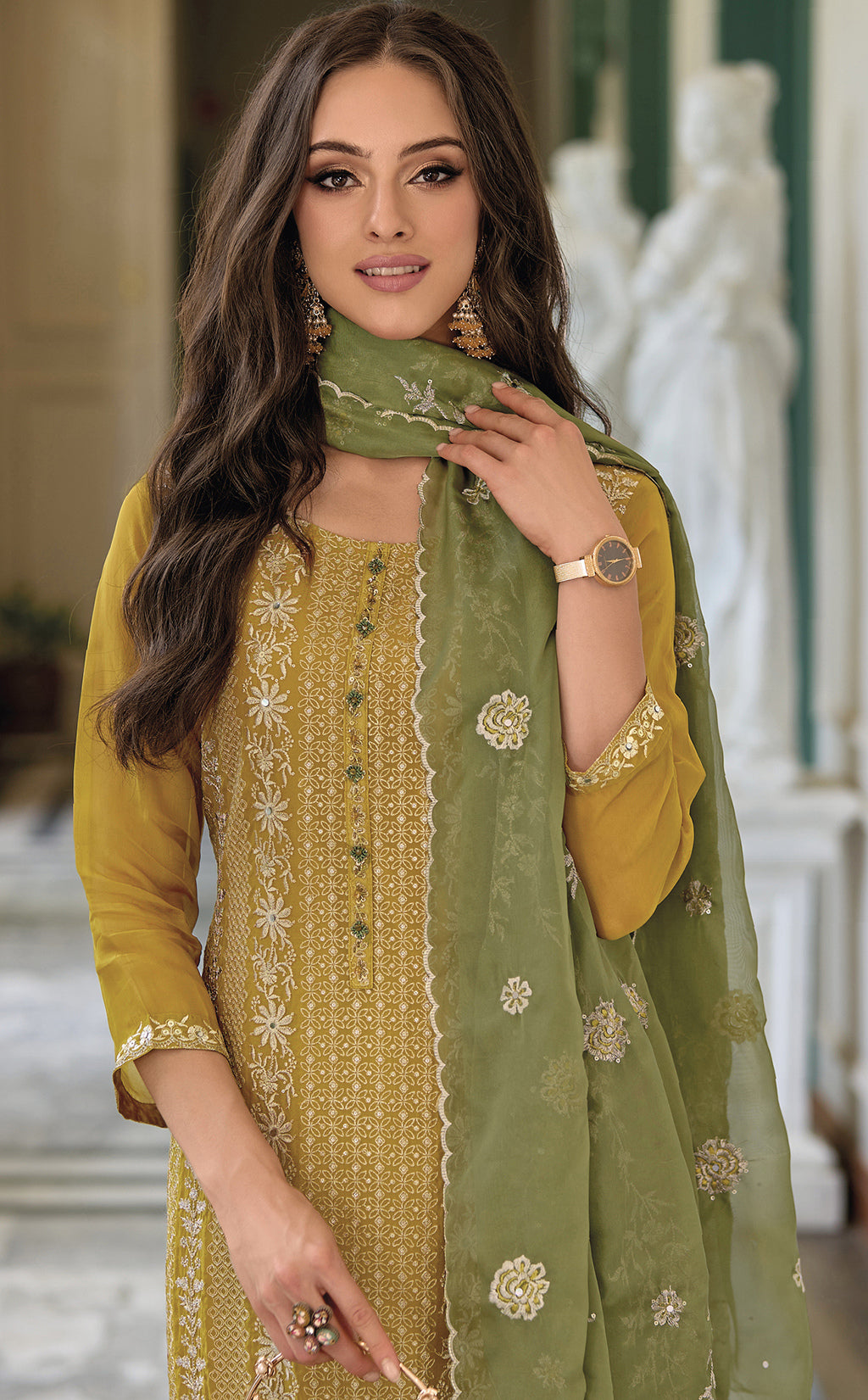 Readymade Golden Elegance in Yellow Shop Designer Salwar Kameez