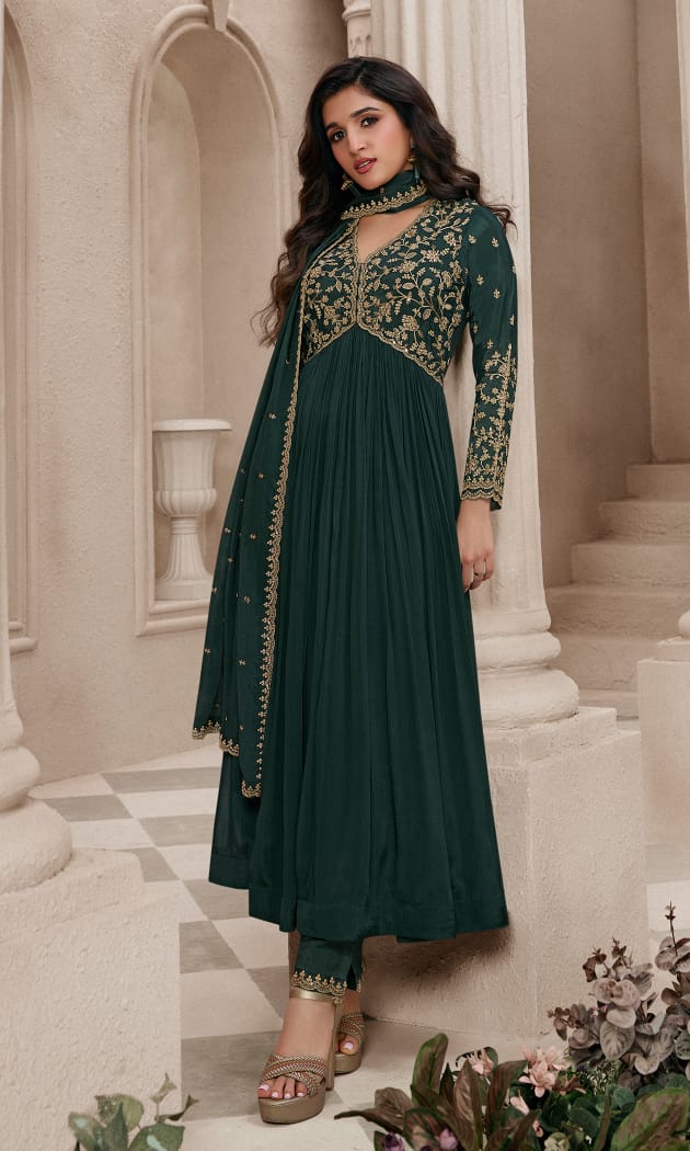 Readymade Enchanting Green Anarkali Salwar Kameez