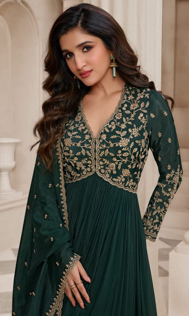 Readymade Enchanting Green Anarkali Salwar Kameez