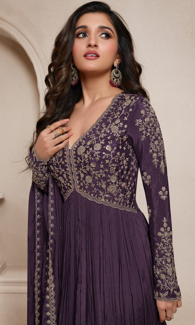 Readymade Royal Purple Radiance Anarkali Salwar Kameez