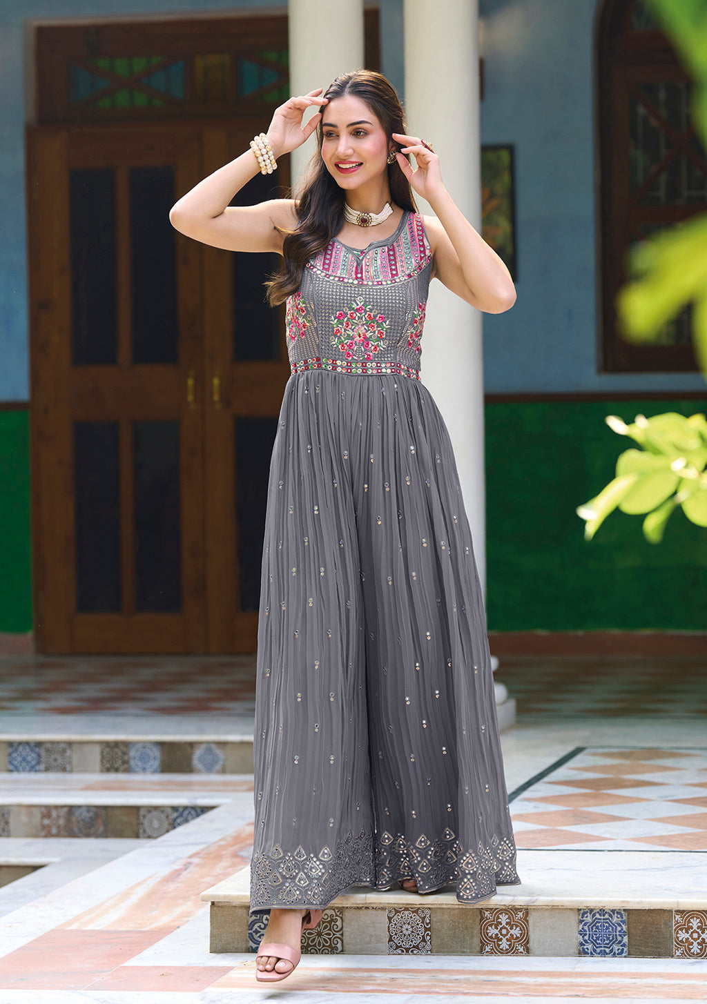 Grey Grace: Explore Readymade Designer Grey jump suit Salwar Kameez