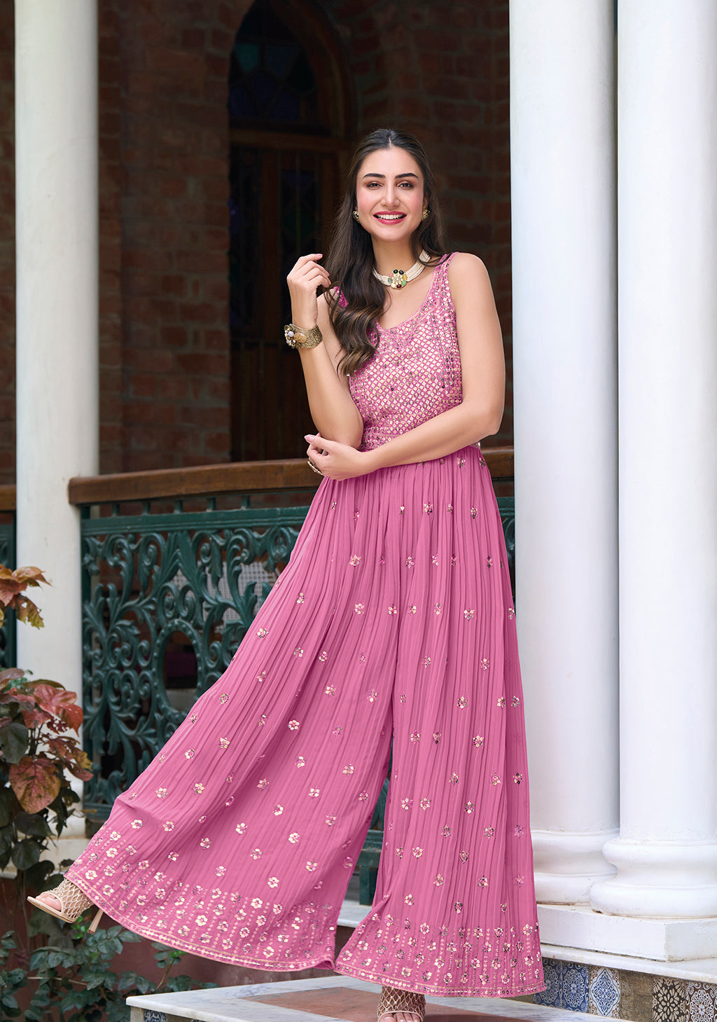 Pink Elegance at Ethnic Gallery: Designer Readymade Partywear jump suit Salwar Kameez