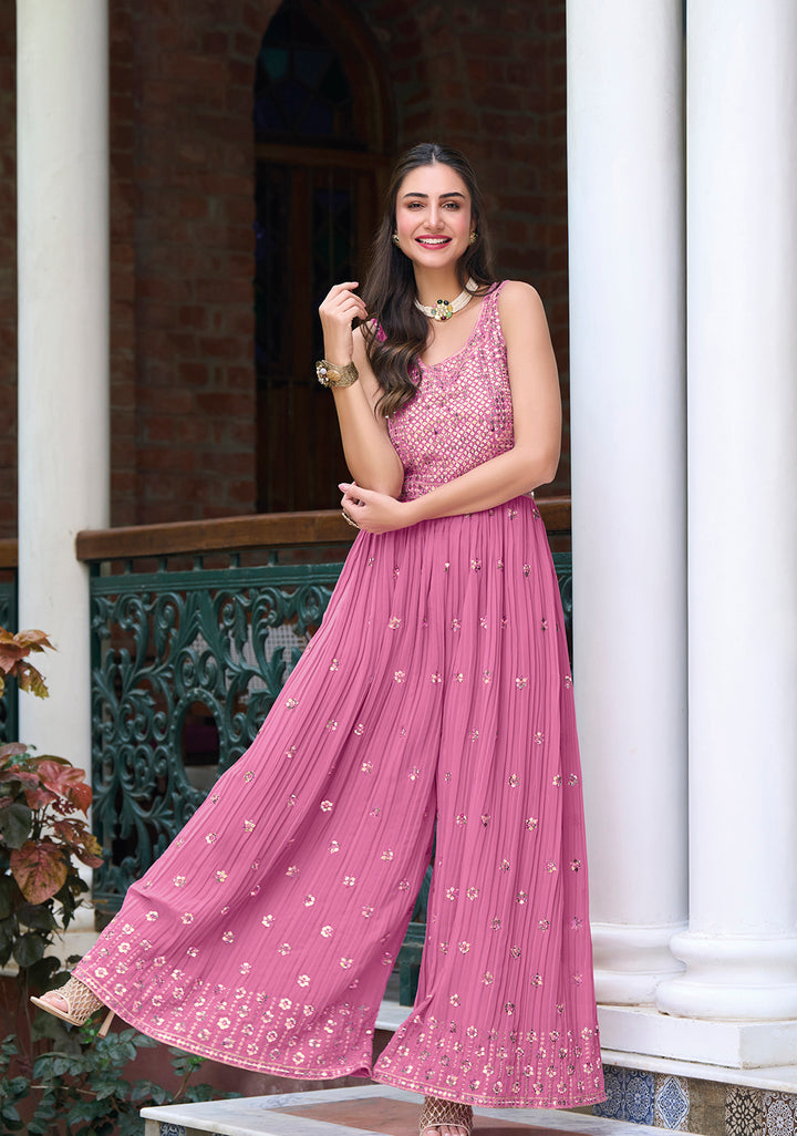 Pink Elegance at Ethnic Gallery: Designer Readymade Partywear jump suit Salwar Kameez