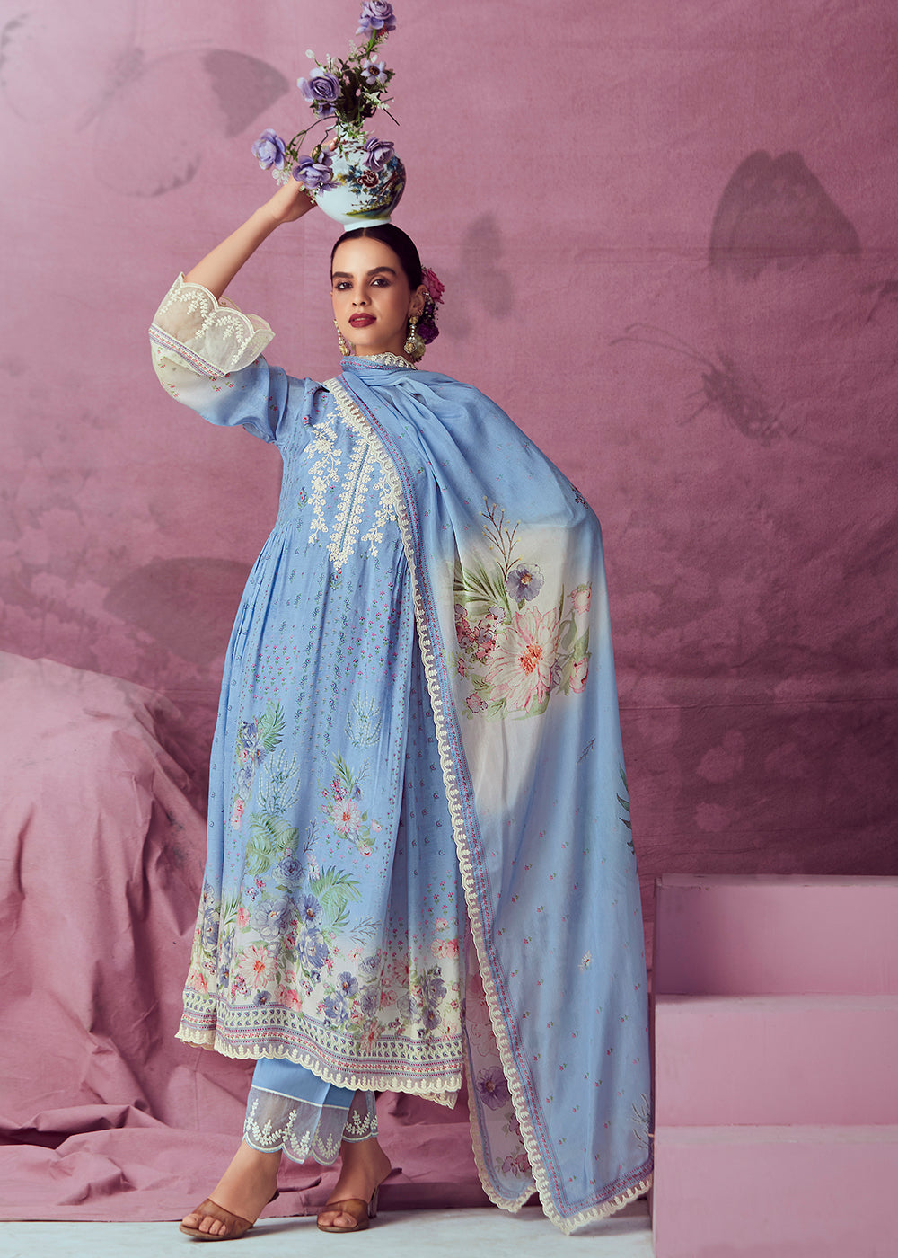 Readymade Designer Sky Blue Salwar Kameez