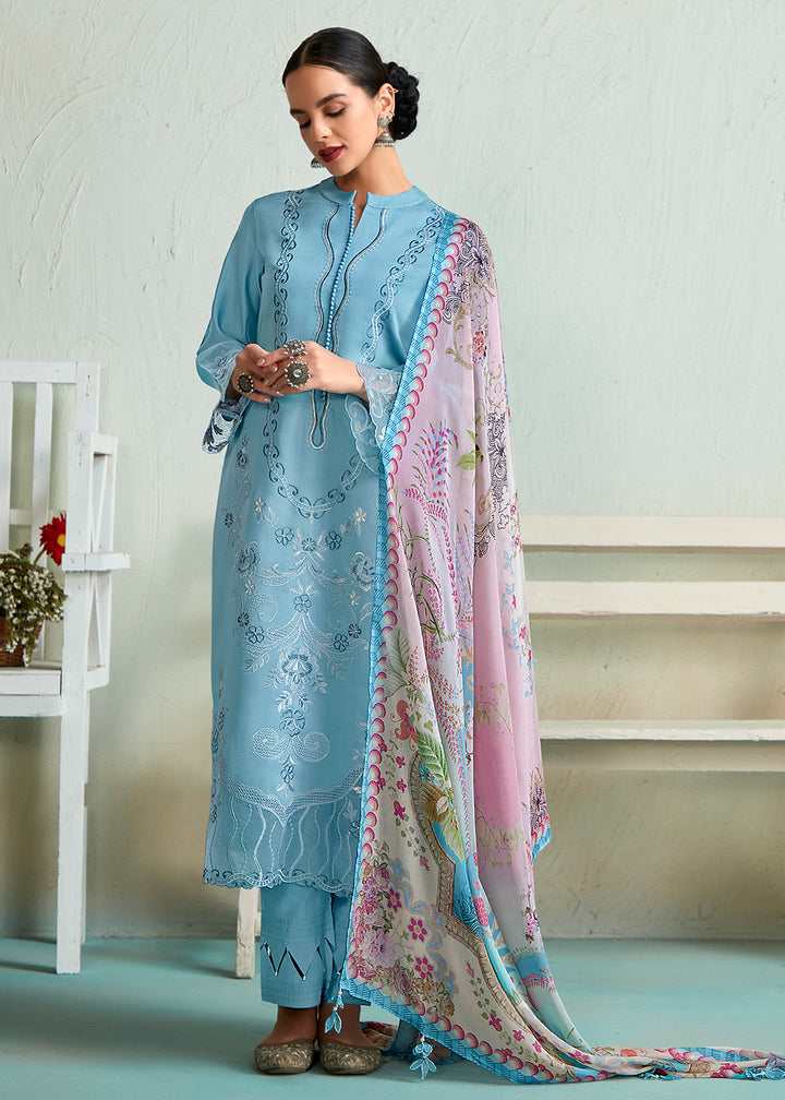 Readymade  Elegant Sky Blue Salwar Kameez