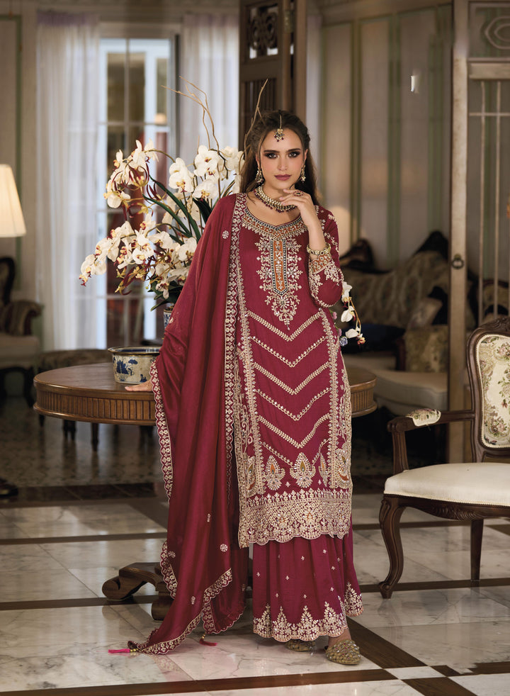 Readymade Elegant Maroon Designer Sharara Type Salwar Kameez