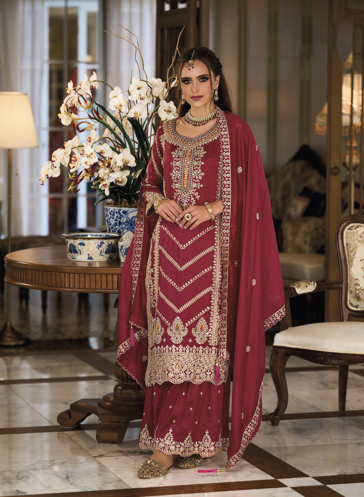 Readymade Elegant Maroon Designer Sharara Type Salwar Kameez