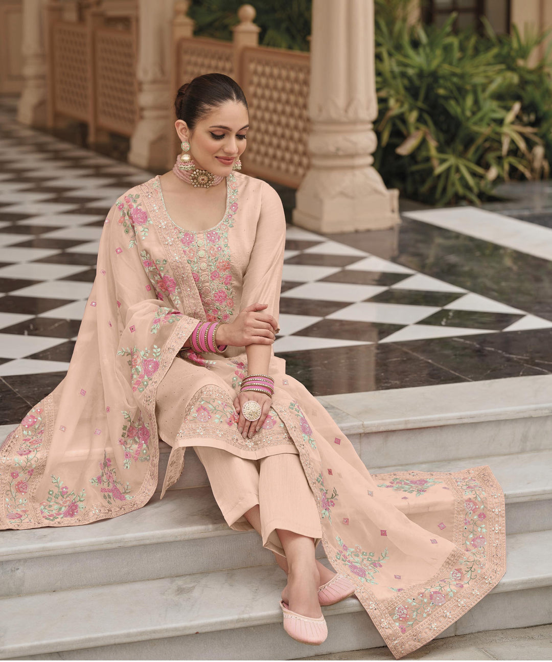 Readymade Peach Perfection: Designer Salwar Kameez