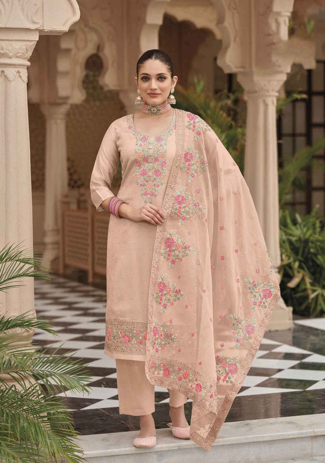 Readymade Peach Perfection: Designer Salwar Kameez