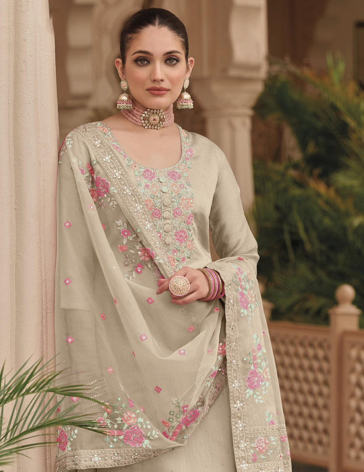 Readymade Grace in Dusky White Designer Salwar Kameez