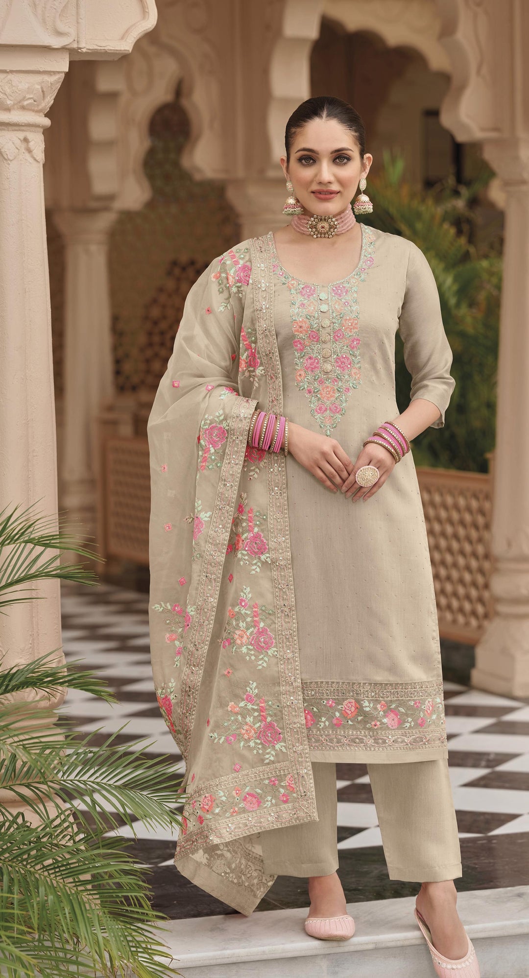 Readymade Grace in Dusky White Designer Salwar Kameez