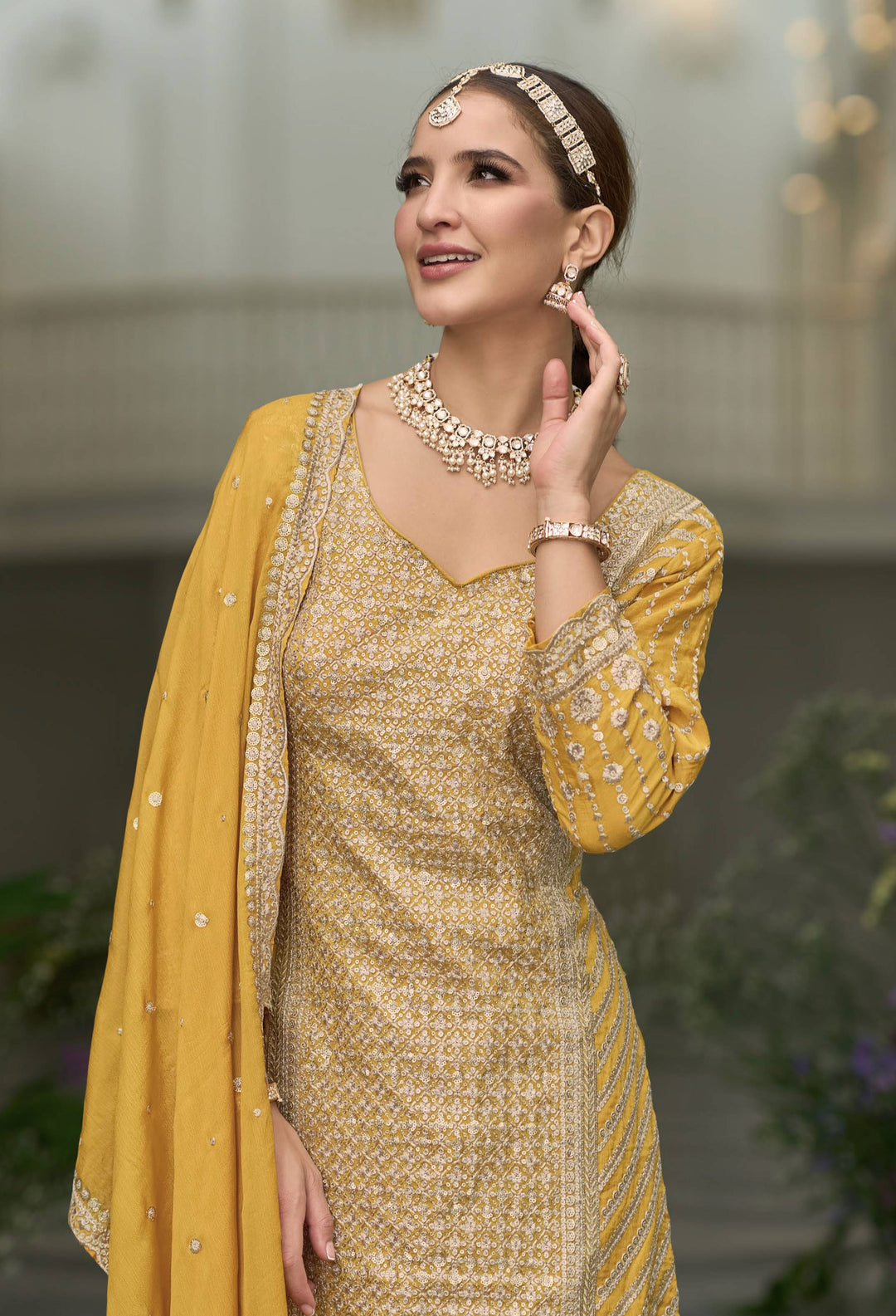 Readymade Designer Yellow Party Wear palazzo Salwar Kameez