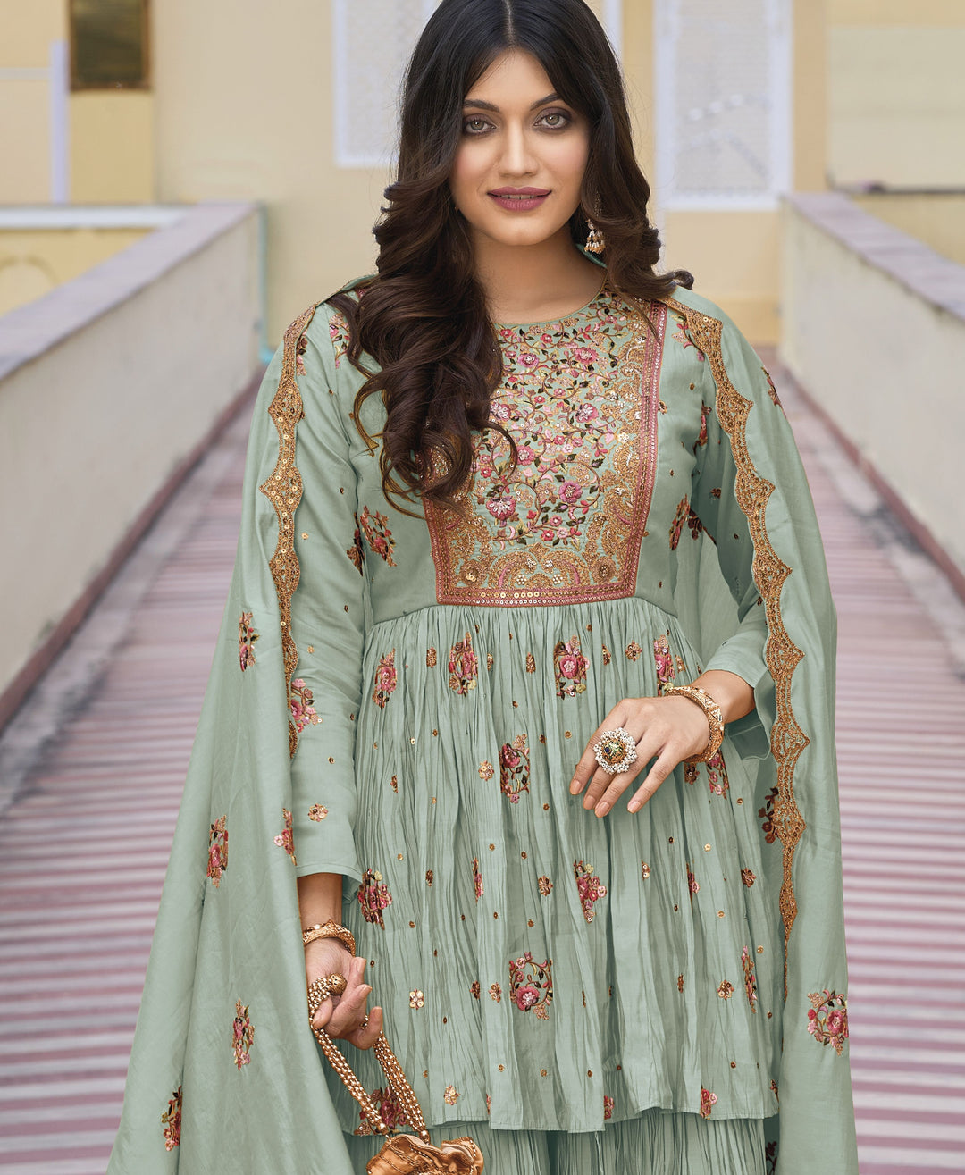 Readymade Designer Palazzo Style light green Salwar Kameez