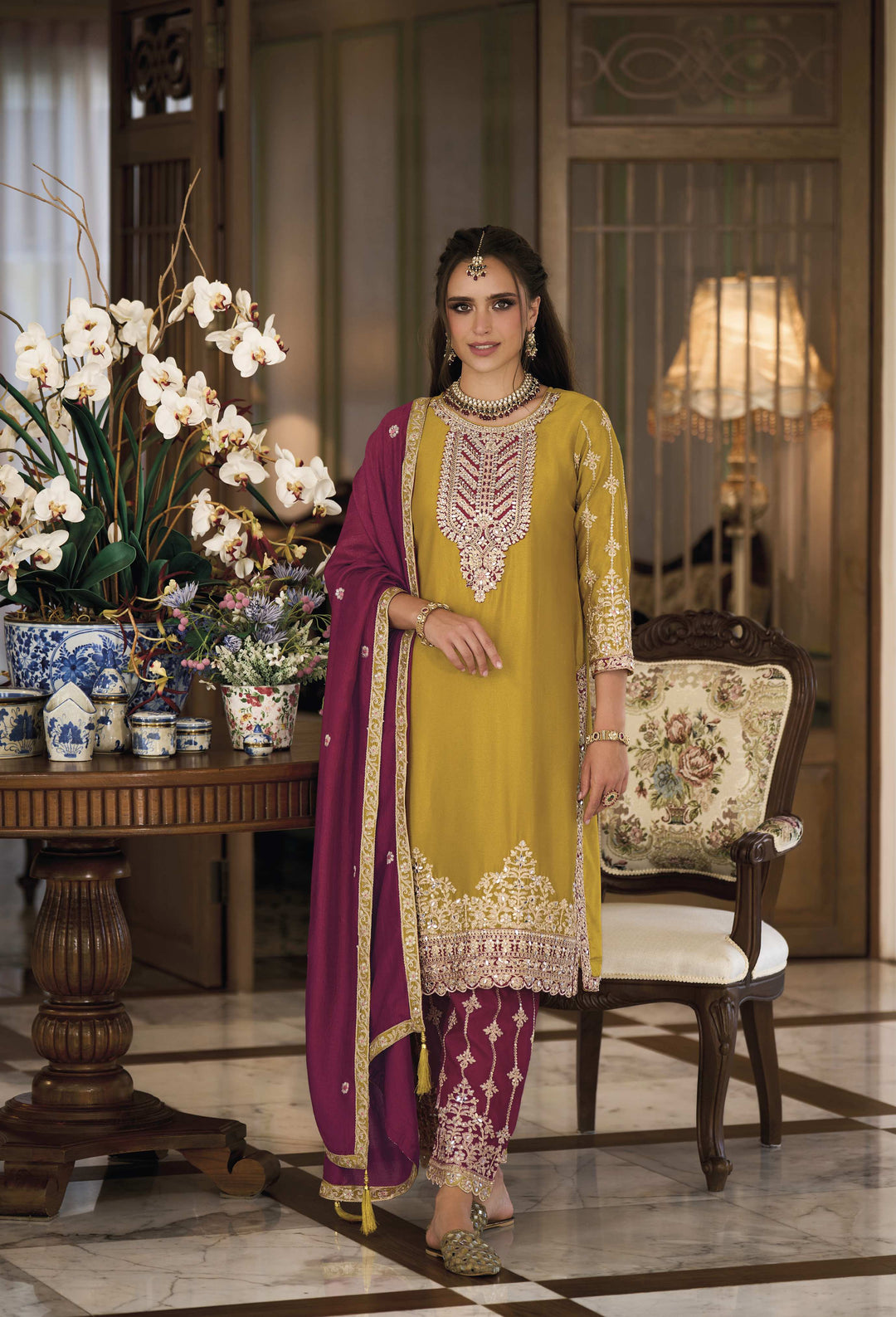 Readymade Yellow Premium Silk Designer Salwar Kameez