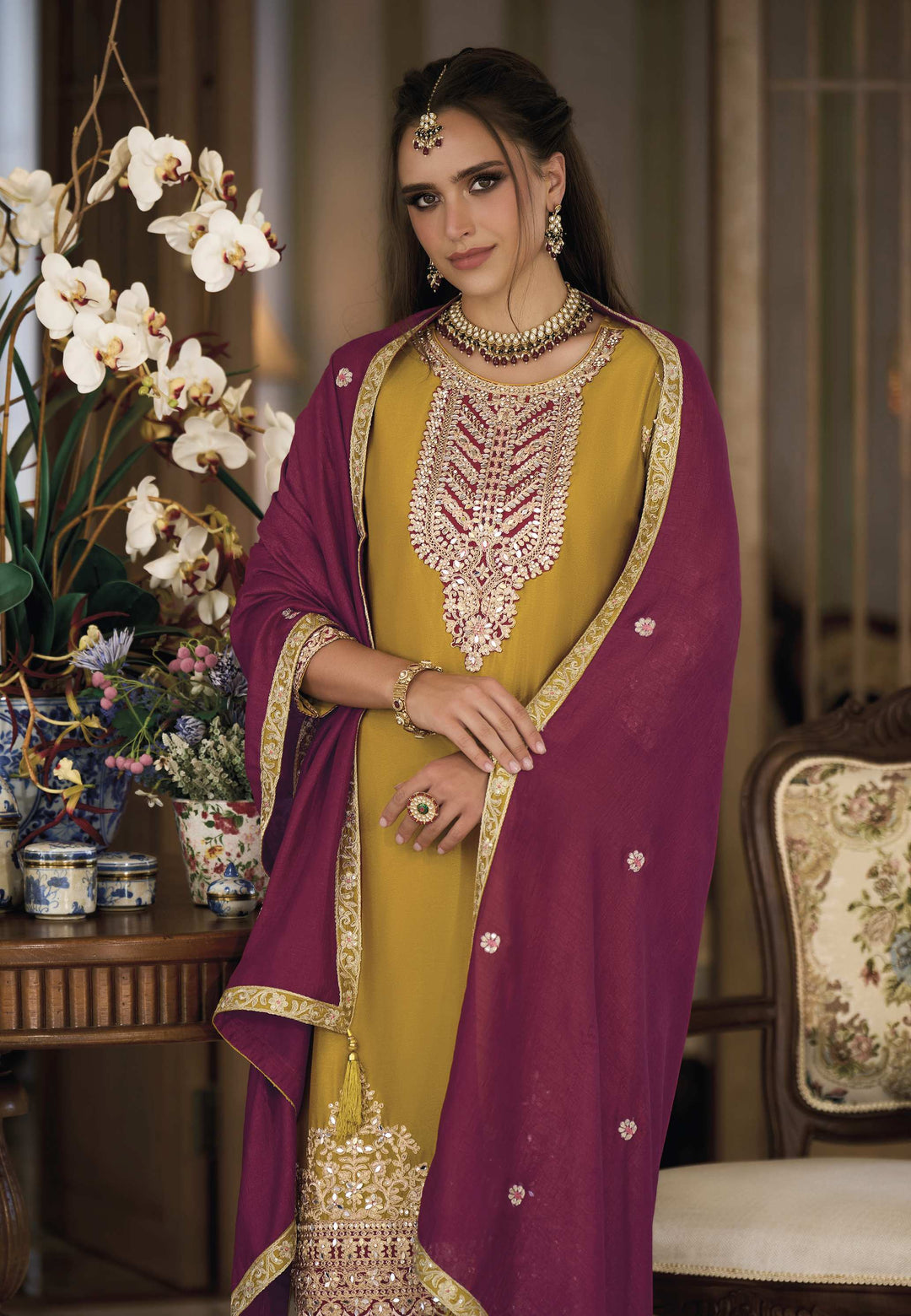 Readymade Yellow Premium Silk Designer Salwar Kameez