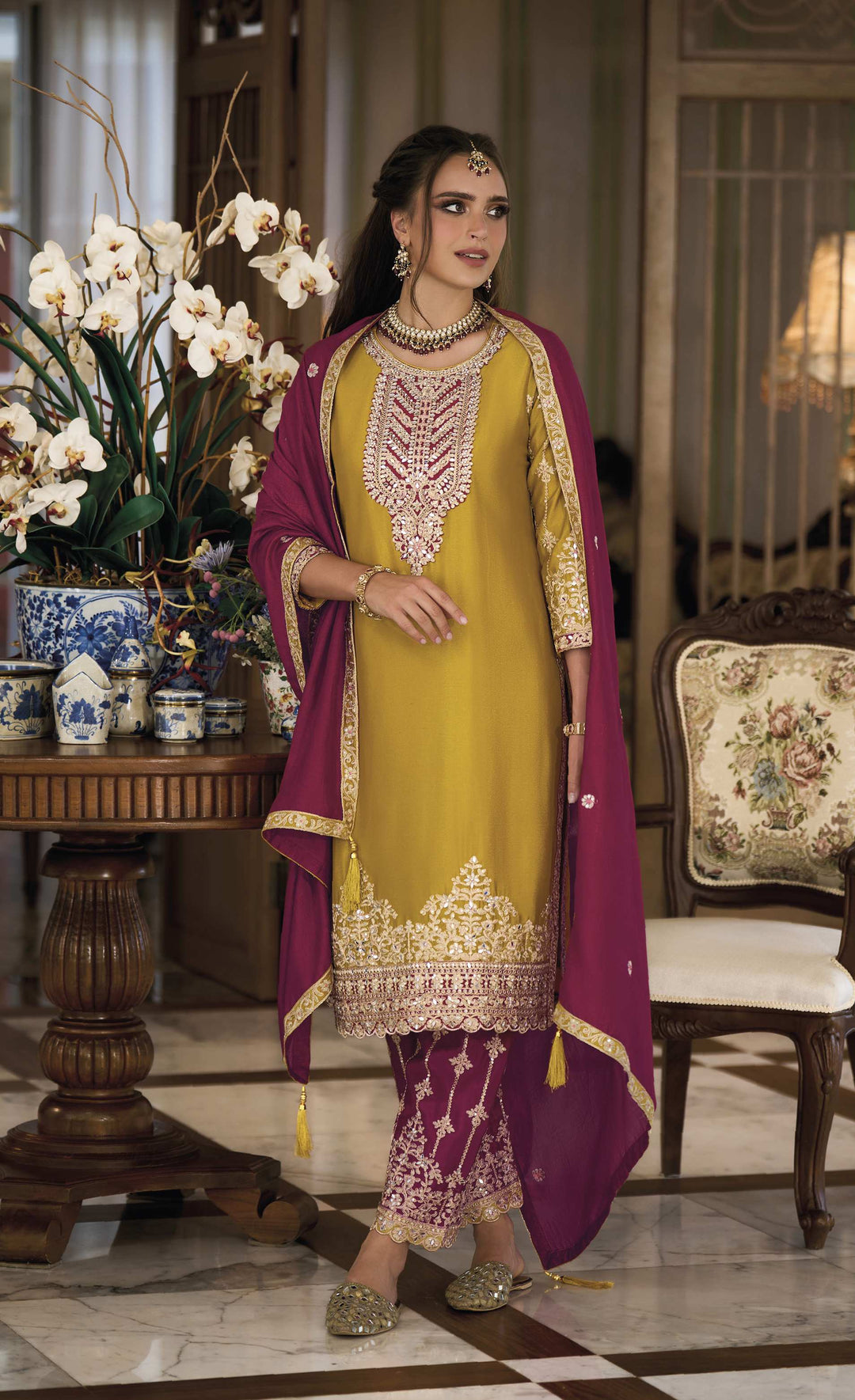 Readymade Yellow Premium Silk Designer Salwar Kameez