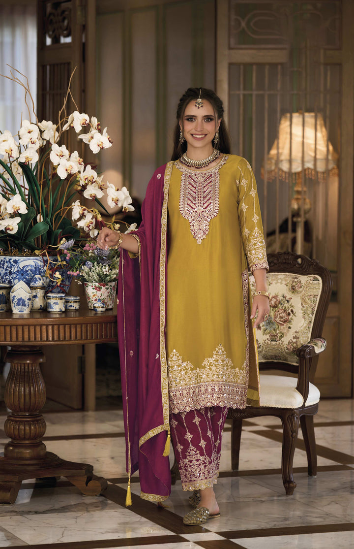 Readymade Yellow Premium Silk Designer Salwar Kameez