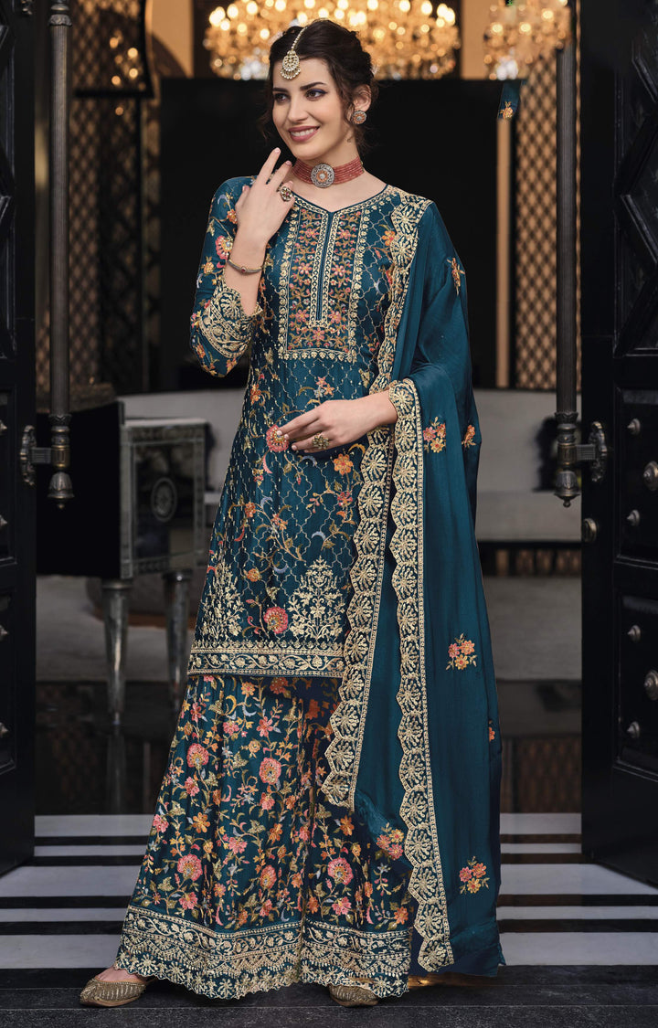 Readymade Radiant Rama Green Designer Salwar Kameez