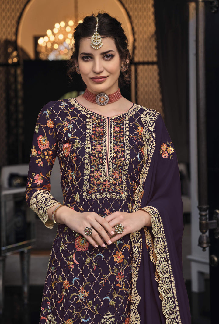 Readymade Wine Elegance Designer Salwar Kameez