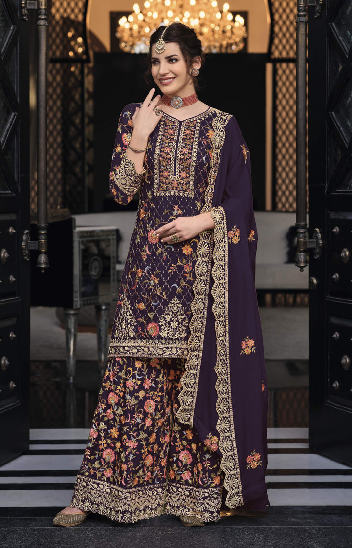 Readymade Wine Elegance Designer Salwar Kameez