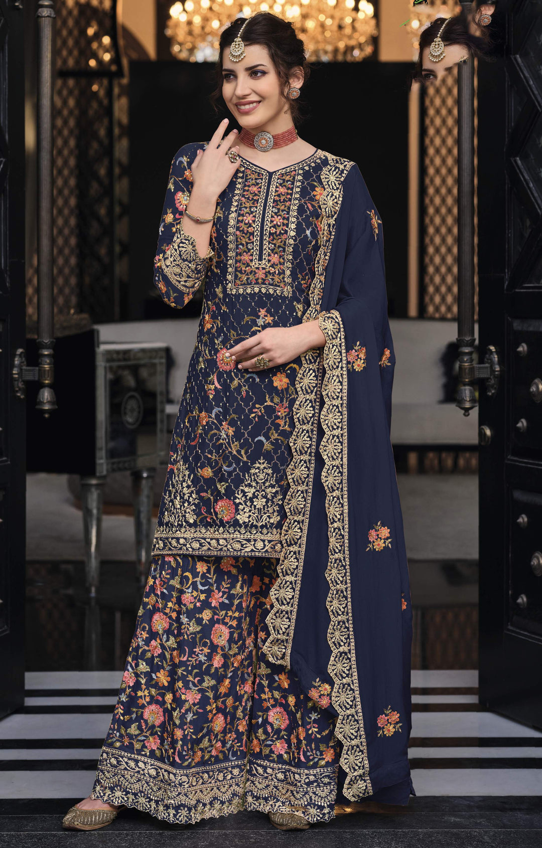 Readymade Captivating Blue Elegance Designer Salwar Kameez