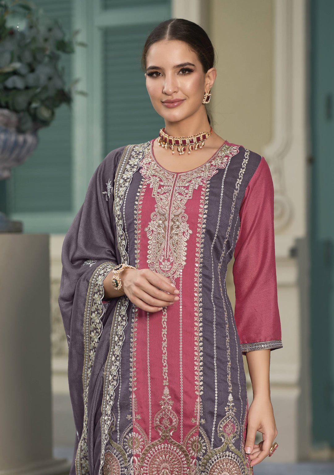 Readymade Party Wear Salwar Kameez in Purple Pink