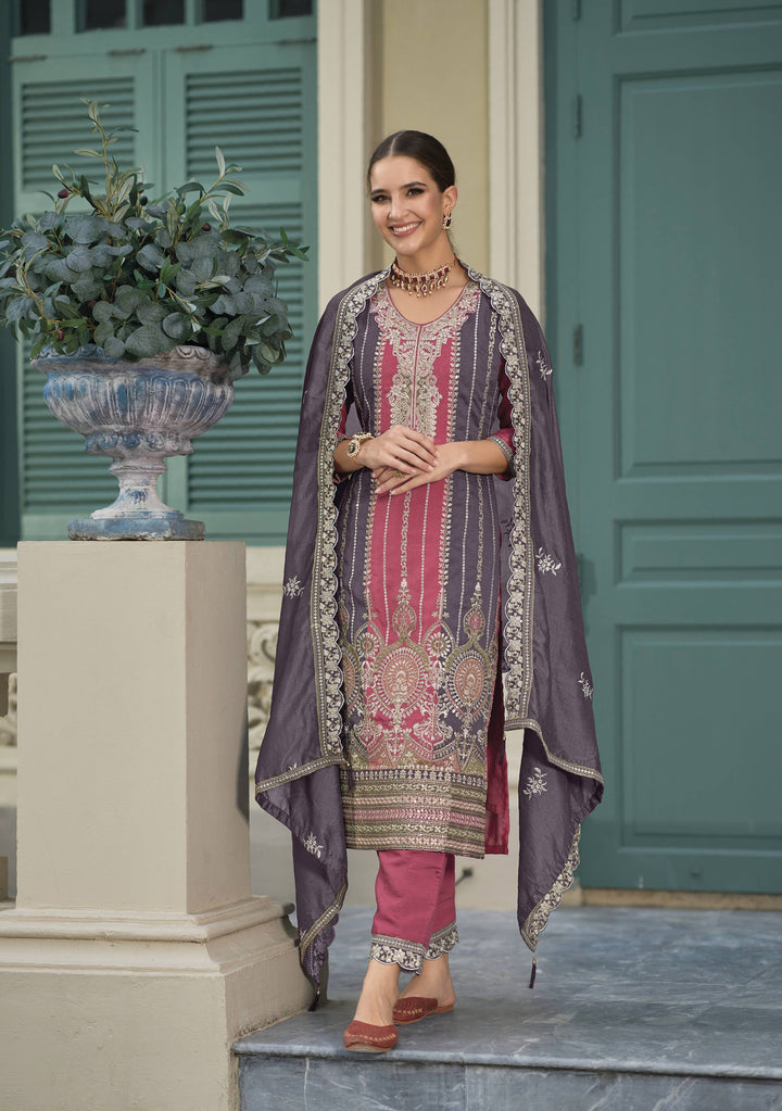 Readymade Party Wear Salwar Kameez in Purple Pink