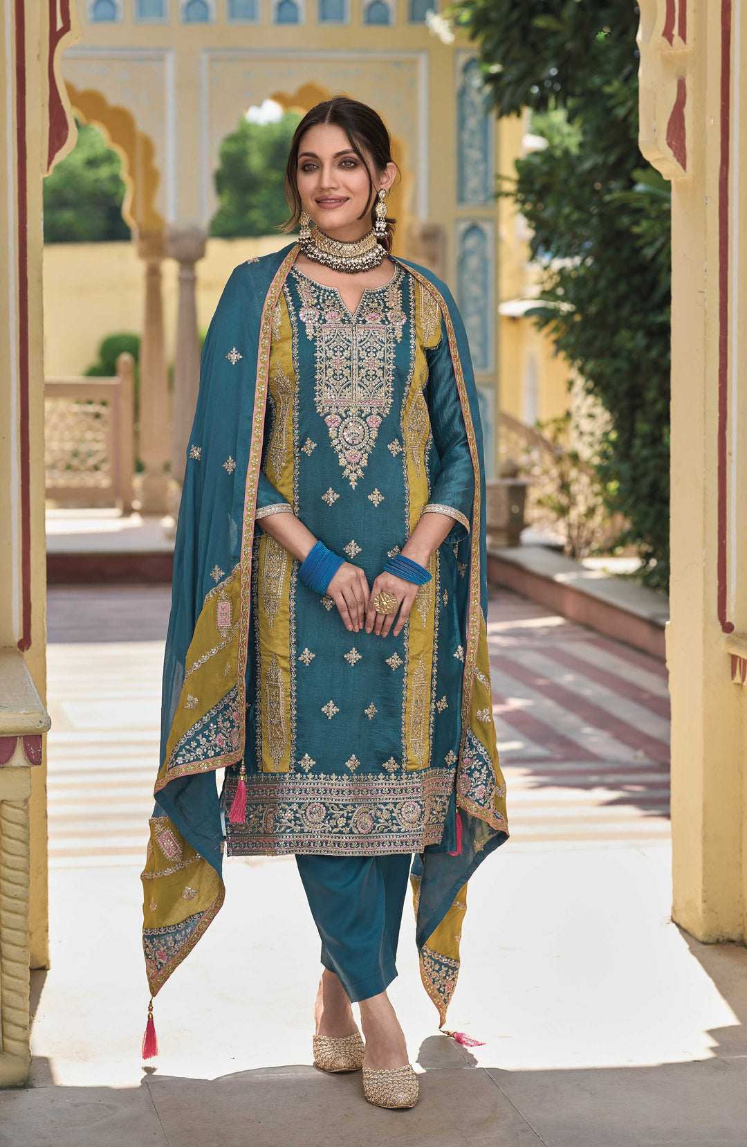 Readymade  Designer Rama Green Salwar Kameez