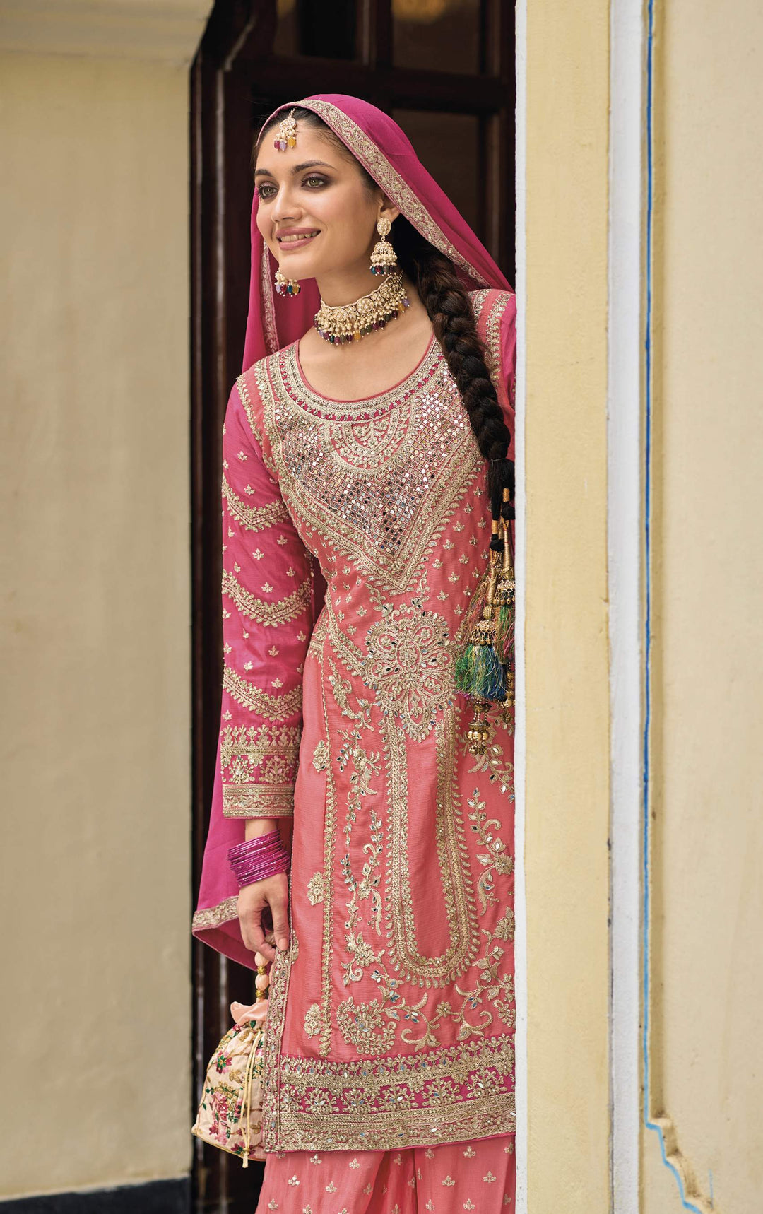 Readymade Party Wear palazzo Salwar Kameez in Pink