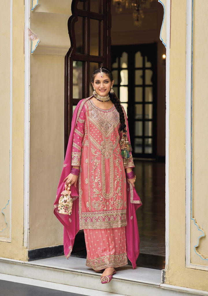 Readymade Party Wear palazzo Salwar Kameez in Pink