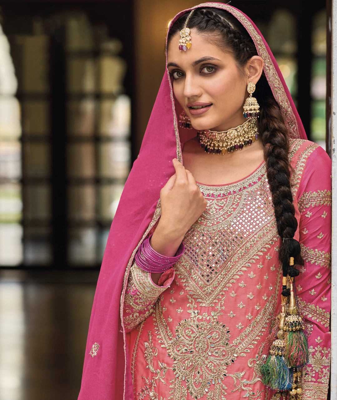 Readymade Party Wear palazzo Salwar Kameez in Pink