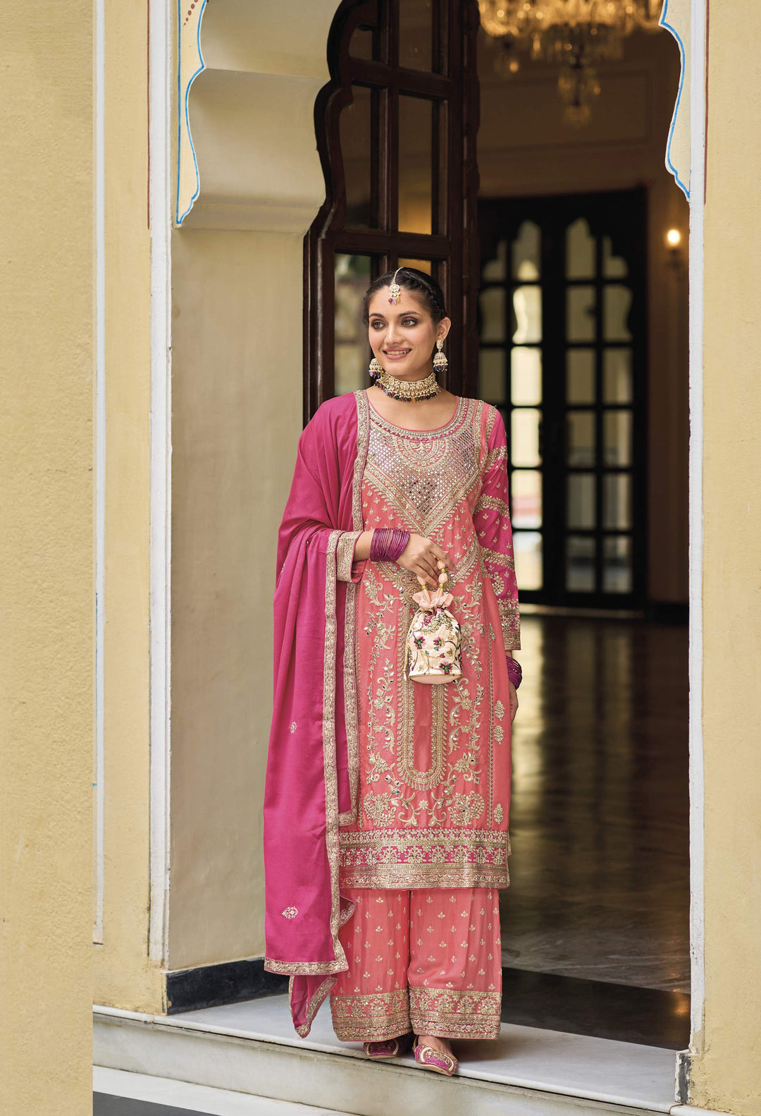 Readymade Party Wear palazzo Salwar Kameez in Pink