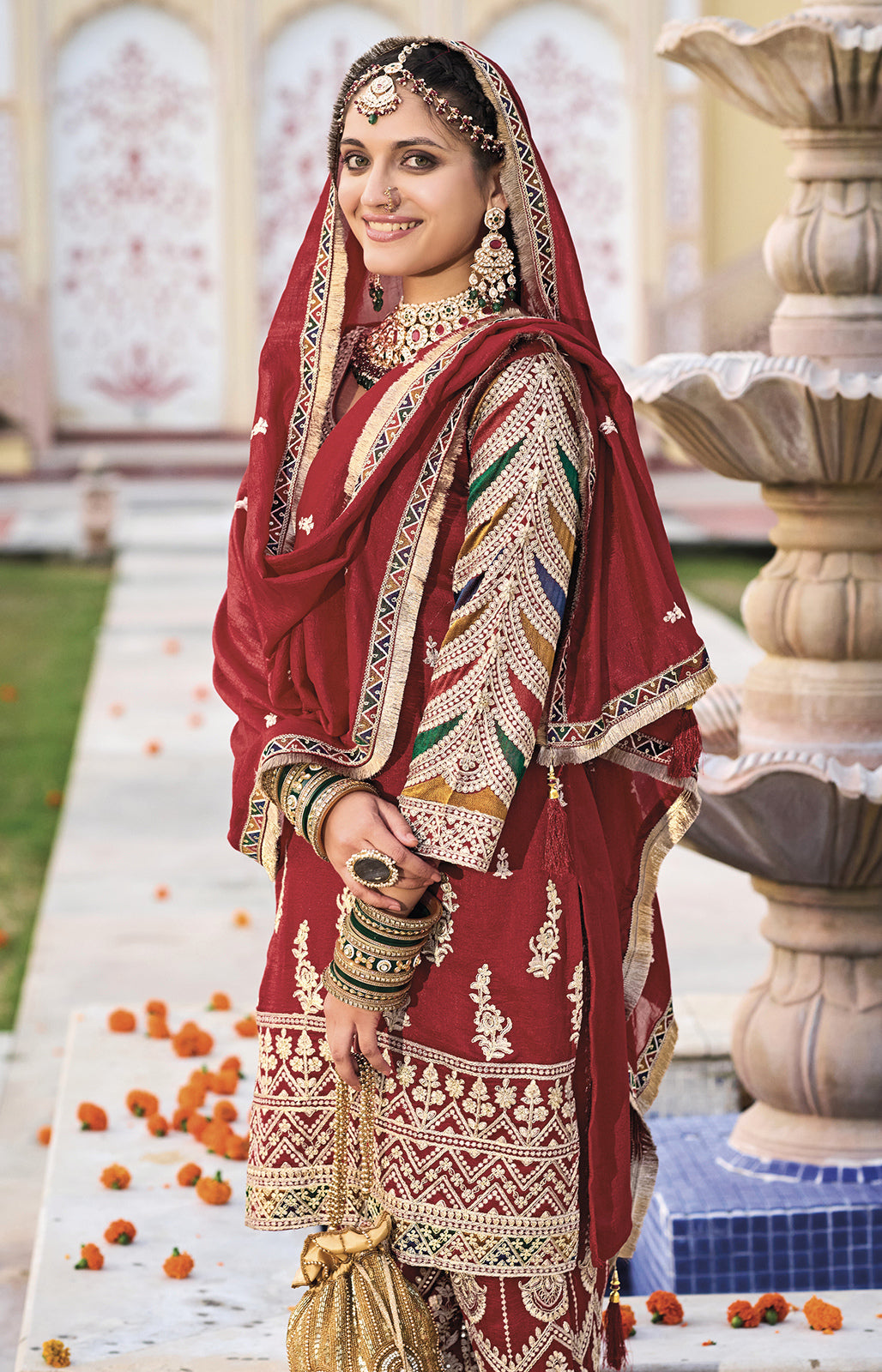 Readymade Elegant Red Designer Palazzo Salwar Kameez