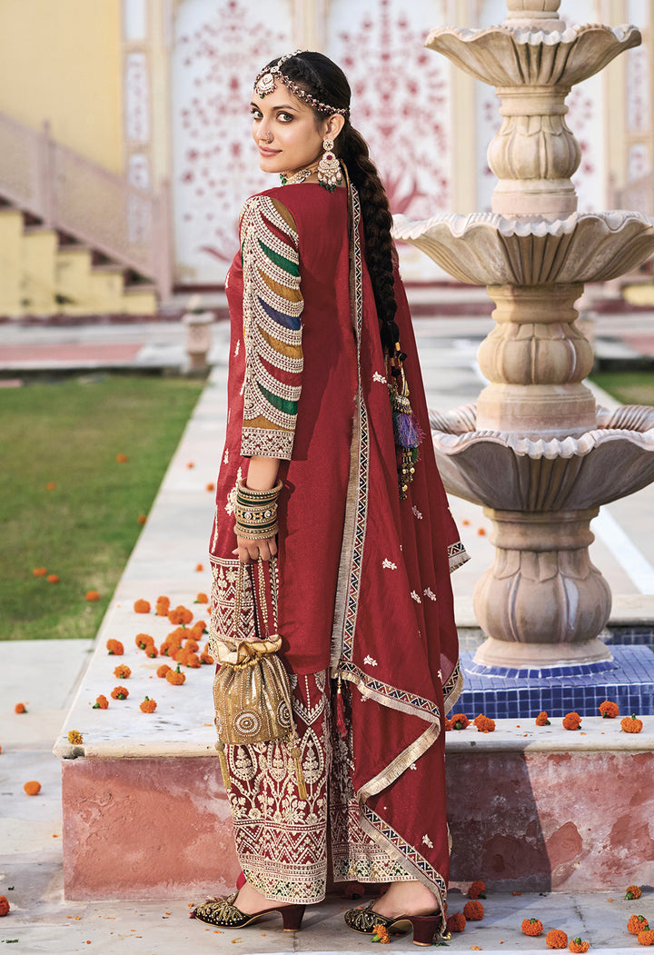 Readymade Elegant Red Designer Palazzo Salwar Kameez