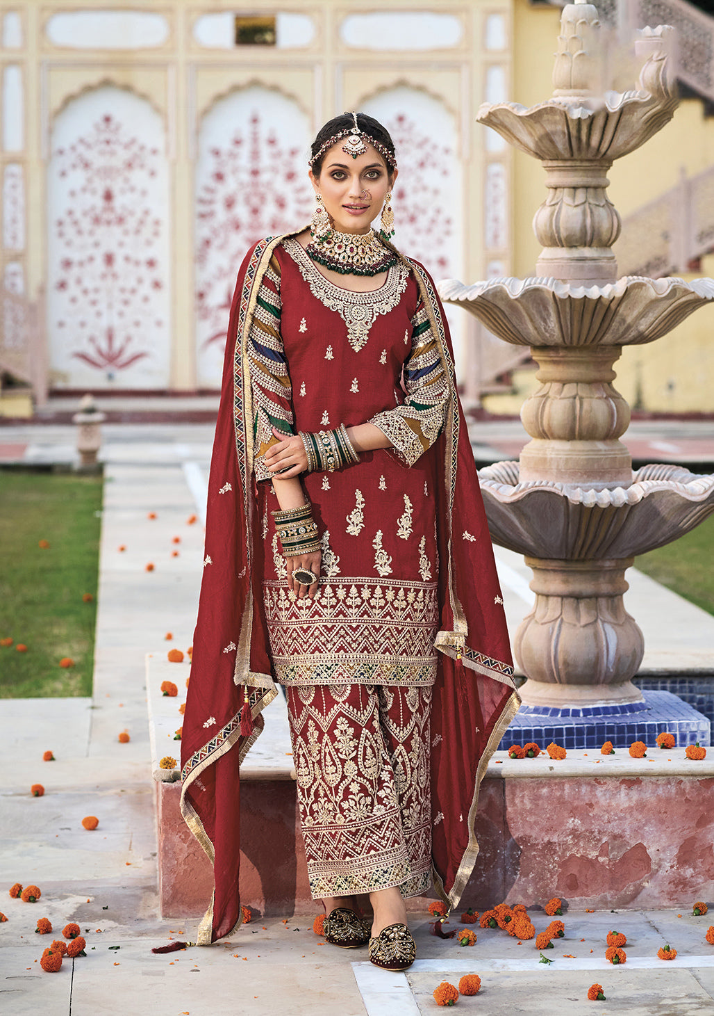 Readymade Elegant Red Designer Palazzo Salwar Kameez